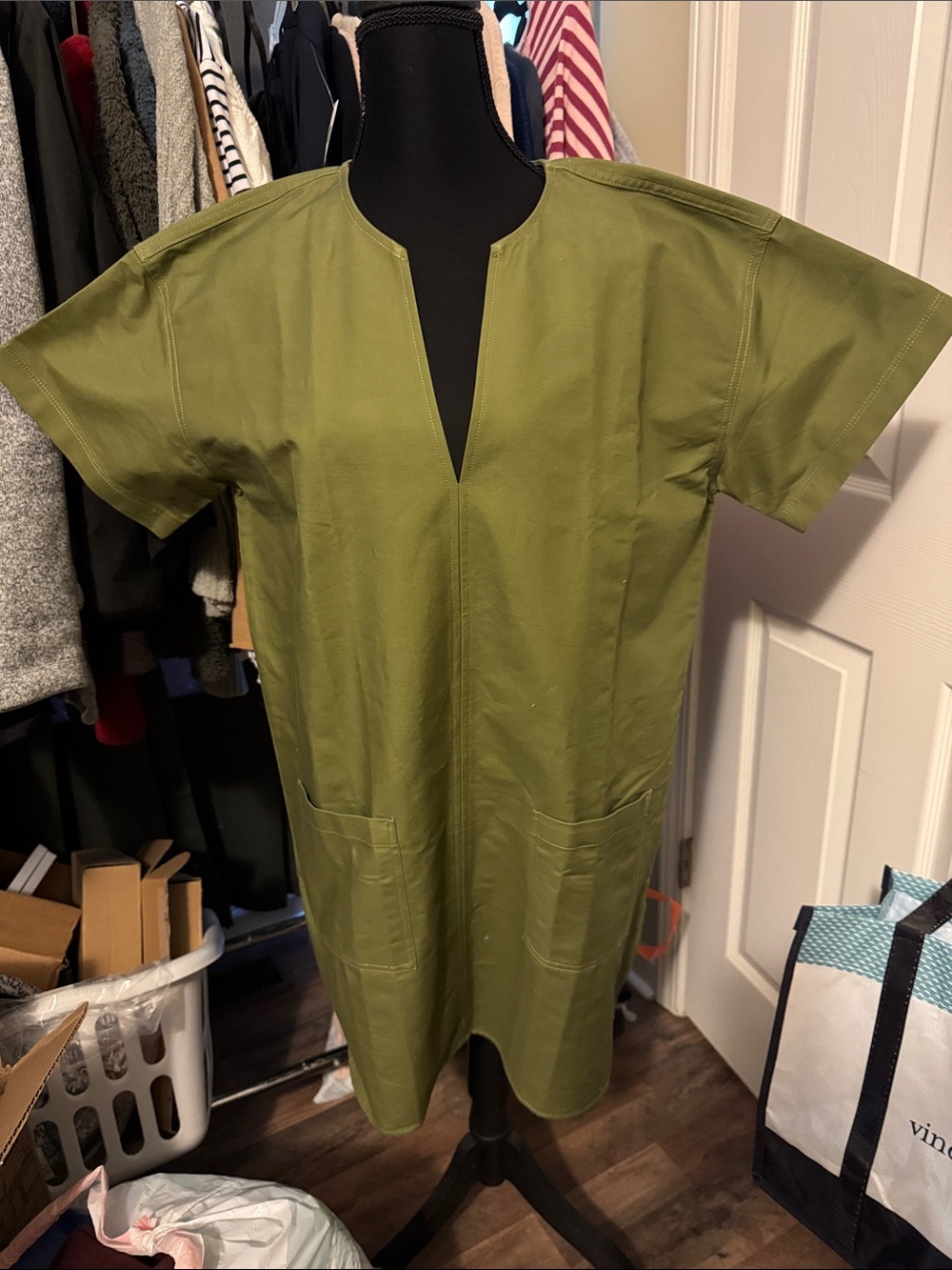 NWT JCREW Cotton Canvas Olive Green Short Sleeve Shift Dress